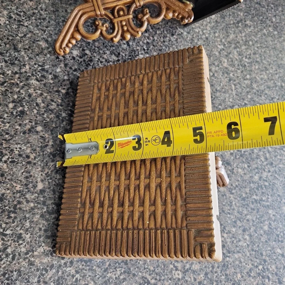Vintage 1978 Syroco Homco Faux Wicker Brown Wall Shelves Set of 2 Made in USA